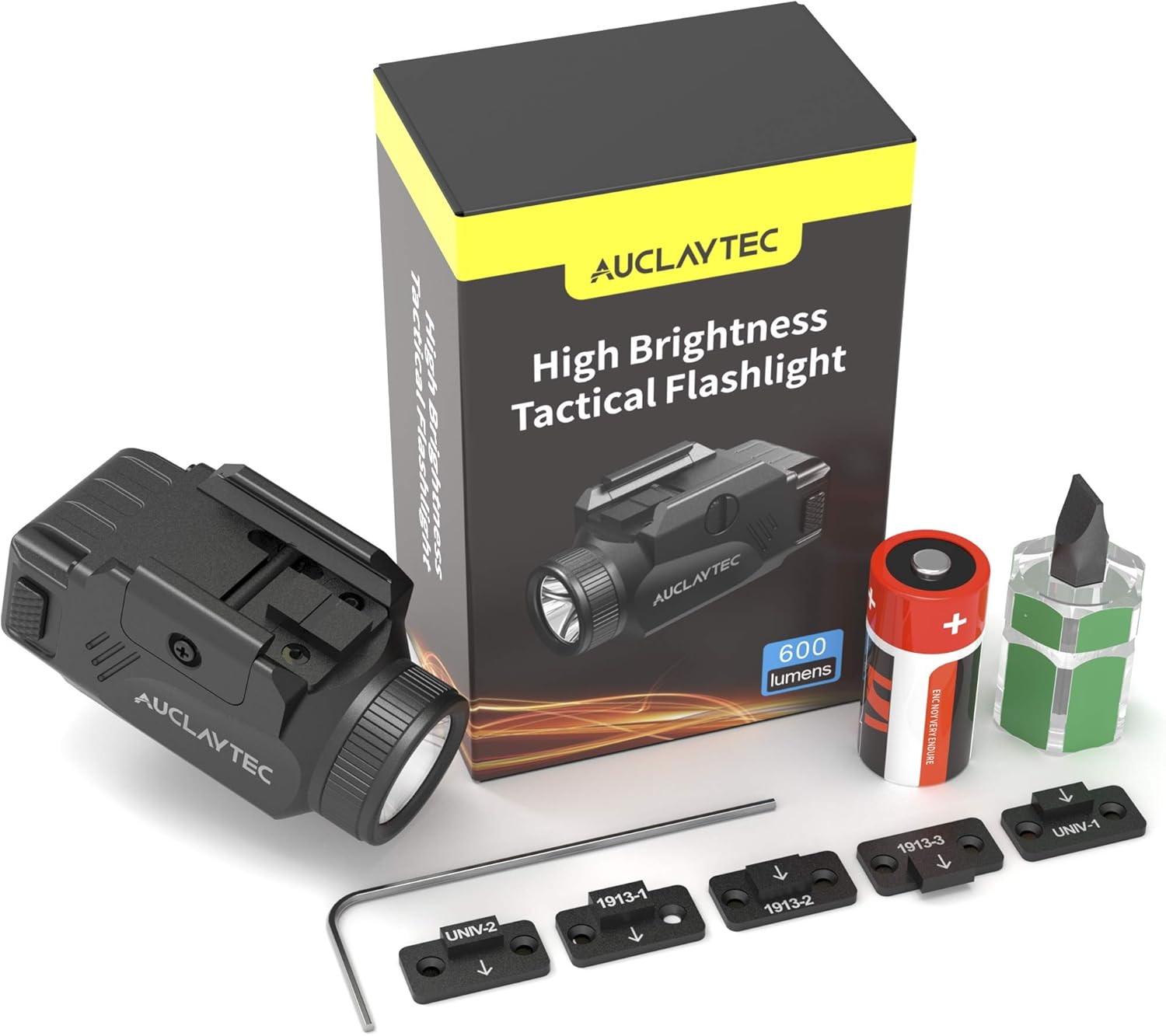 AUCLAYTEC Mini 600 Lumens Gun Flashlight Compact Rail Mount Tactical Flashlight with Adjustable Rail with Strobe for Pistols Fits Picatinny MIL-STD-1913 Glock Taurus Ruger Springfield H&K S&W: Sports & Outdoors