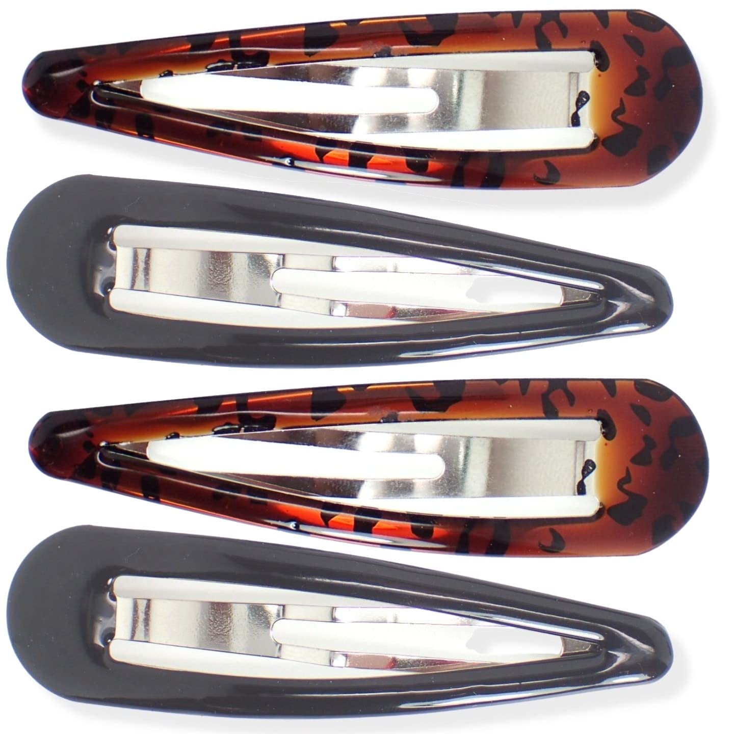 Topkids Accessories 4pc 9cm / 3.5" Large Hair Snap Clips Big Snap Clips Women Girls Kids Sectioning Slide Grip Fringe Styling Fine Hair Thick Hair Bendies Sleepies Epoxy (2x Black + 2x Tort Brown)