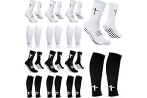 Bunnycool 12 Pairs Cross Grip Soccer Socks Soccer Shin Guard Sleeves Non Slip Christian Socks with Bible Verse for Men Women