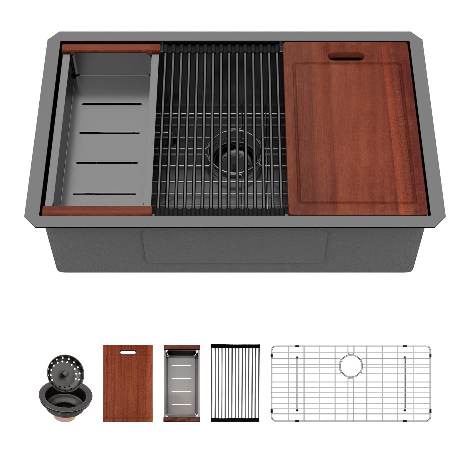 Photo 1 of ***STOCK PHOTO FOR REFERENCE ONLY, ITEM SIMILAR *** Black Stainless Kitchen Sink - 28 x18 Inch Undermount Kitchen Sink Workstation Gunmetal Black 16 Gauge Stainless Steel Single Bowl 10" Deep Under Counter Kitchen Sinks Basin