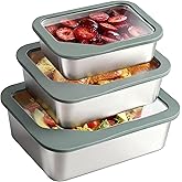 Greentainer Stainless Steel Food Storage Container with Glass Lids, 3 Pack Nested Lunch Boxes, Airtight Lid Food Container for Sandwiches, Snacks, Meal Prep and Kitchen Storage
