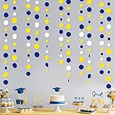 46Ft Navy Blue and Yellow Circle Dots Garland Royal Blue Yellow White Hanging Paper Polka Dot Streamer for Graduation Birthday Wedding Bridal Baby Shower Nautical Ahoy Achor Party Decorations Supplies