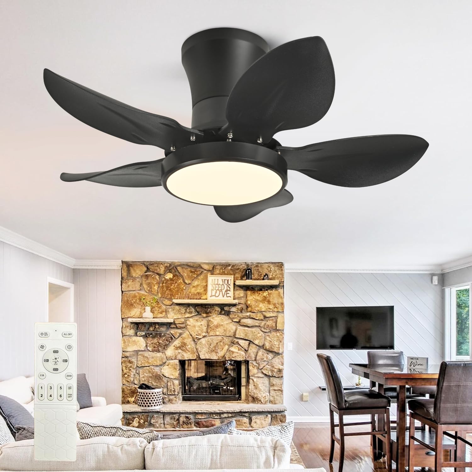 Ceiling Fans with Lights, Low Profile Ceiling Fan Light and Remote/APP Control, 6 Speeds Adjust, LED Dimmable 3 Color Changing, Modern Flush Mount Fandelier Ceiling Fan for Bedroom