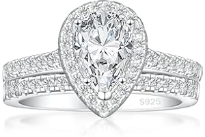 JALOKIVI 925 Sterling Silver Bridal Rings Sets for Women Halo Cubic Zirconia Engagement Ring Wedding Band Size 4-12.5