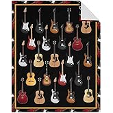 Mercuryelf Guitar Throw Blanket - Soft, Fuzzy & Warm - 40x50 Inches Flannel Blankets for Travel, Office - Black Vintage Throws Gift for Kids