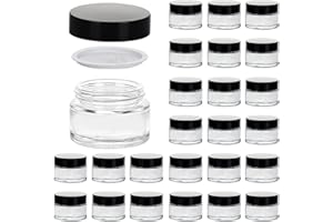 11 HOA KINH 1oz Glass Jar with Lid, Hoa Kinh 25Pack Clear Round Containers Cosmetic Glass Jars with Inner Liners and Black Lids Travel Jars for Storing Lip and Body Scrub, Lotion, Body Butter, Bath Salts, Liquid