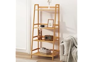 sogesfurniture Bamboo 4-Tier Ladder Shelf, Multifunctional Storage Rack Stand, Bookcase and Storage Rack, Bookshelf Storage Rack, Plants Stand Display Shelf, Storage Organizer