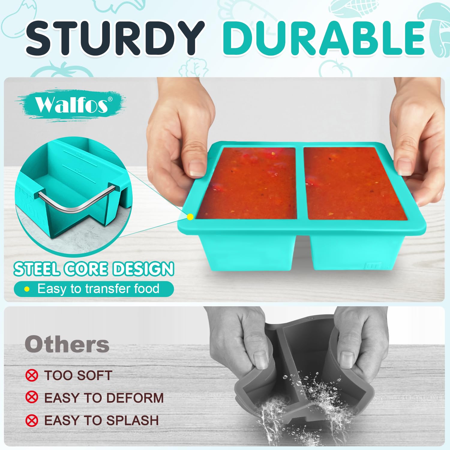 Walfos 1-Cup Silicone Freezer Molds with Lid, 4 Packs Soup Freezer Ice Cube Tray For Food, Silicone Food Freezing Container For Storing and Freezing Soup, Broth, Sauce and Ice.