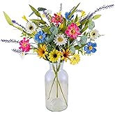 Quiwun 3 Bundles Artificial Daisy Flowers Fake Wildflowers Bouquet Silk Spring Summer Flowers Colorfull Faux Wild Flowers for Home Indoor Kitchen Table Vase Wedding Party Decoration