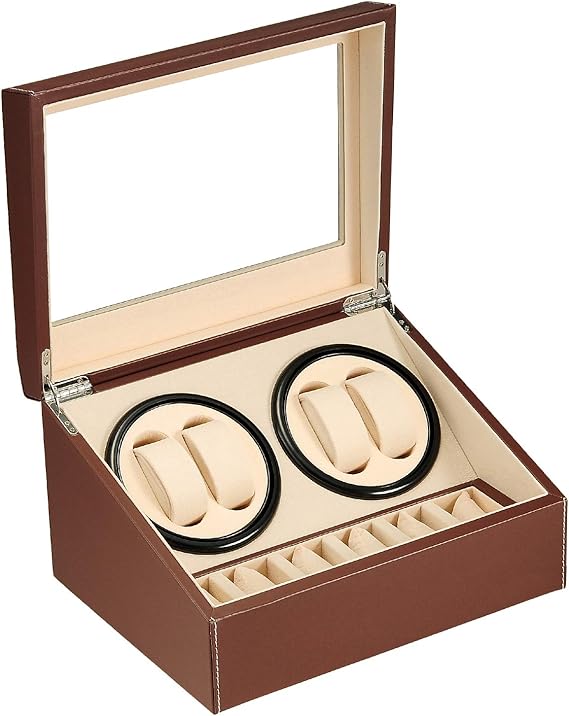 Amazon 21年最新版 ワインディングマシーン 4本巻き 6本収納 ウォッチワインダー 自動巻き時計ワインディングマシーン 日本製 マブチモーター 超静音設計 高級 腕時計自動巻き上げ機 腕時計収納ケース 男女の腕時計は全部使えます 21年アップグレード レザー