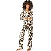 PJ Salvage womens Holiday Dreams Jersey Knit Long-sleeve Button Up and Pajama Pant 2-piece Set