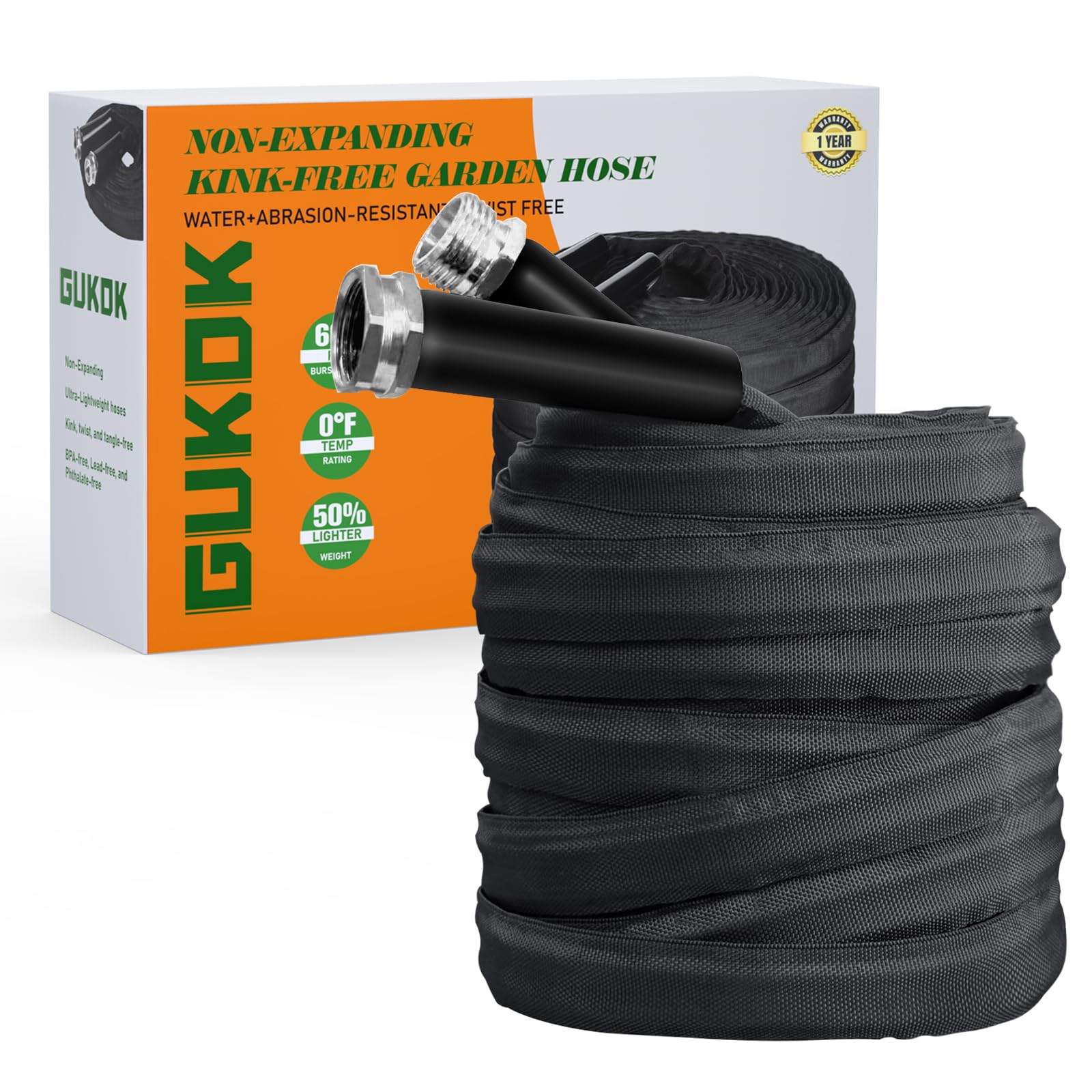 Green Vista 10 Ft. 1/2" ID Kink-Free Pond Hose - Black Ribbed Tubing For Water Gardens
