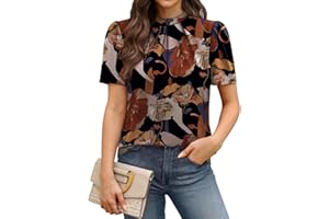WIHOLL Womens Tops Business Blouses for Women Summer Tops Mock Neck Pleated Shirts Dressy Casual Short Sleeve Tunic