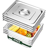 BAKPOCO Hotel Pan with Lid 1/2 Half Size - 4" Deep 4 Packs Stainless Steel Food Pan for Steam Table, Commercial Restaurant, Anti Jam, Buffet, Home
