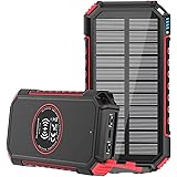 Solar Charger 26800mAh, ADDTOP Wireless Portable Charger with Dual Flashlights & 4 Outputs, USB C Quick Charge Qi Power Bank