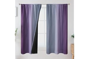 Estelar Textiler Purple and Grey Blackout Curtains for Girls Bedroom, Full Room Darkening Rod Pocket Ombre Curtains for Kids Room, Thermal Insulated Light Blocking Gradient Drapes, 42Wx63L, 2 Panels