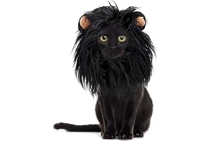 Onmygogo Lion Mane Wig for Cats, Funny Pet Cat Costumes for Halloween Christmas, Furry Pet Clothing Accessories (Size M, Black)