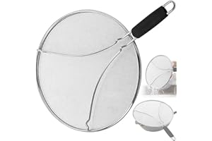 PLACHIDAY 13 Inch Splatter Screen for Frying Pan & Food Strainer,Ultra-Fine Mesh Stainless Steel Grease Splatter Guard, Shiel