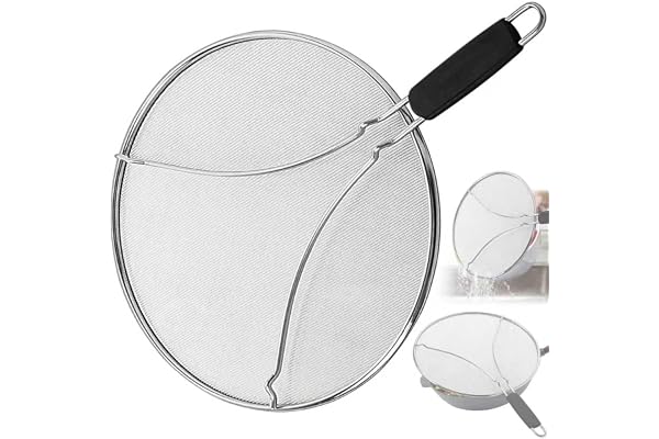 PLACHIDAY 13 Inch Splatter Screen for Frying Pan & Food Strainer,Ultra-Fine Mesh Stainless Steel Grease Splatter Guard, Shiel
