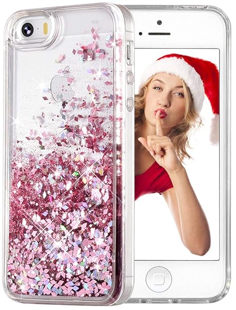 wlooo Handyhülle kompatibel mit iPhone SE, iPhone SE/5/5S Glitzer Hülle, Flüssig Treibsand Fließend Glitter Quicksand Transpa