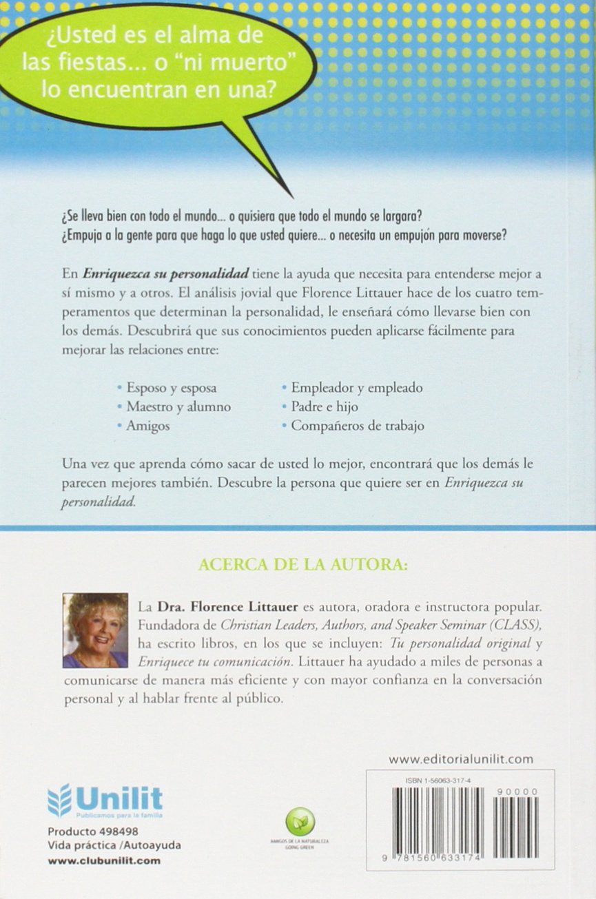Amazon Com Enriquezca Su Personalidad Spanish Edition 9781560633174 Florence Littauer Libros