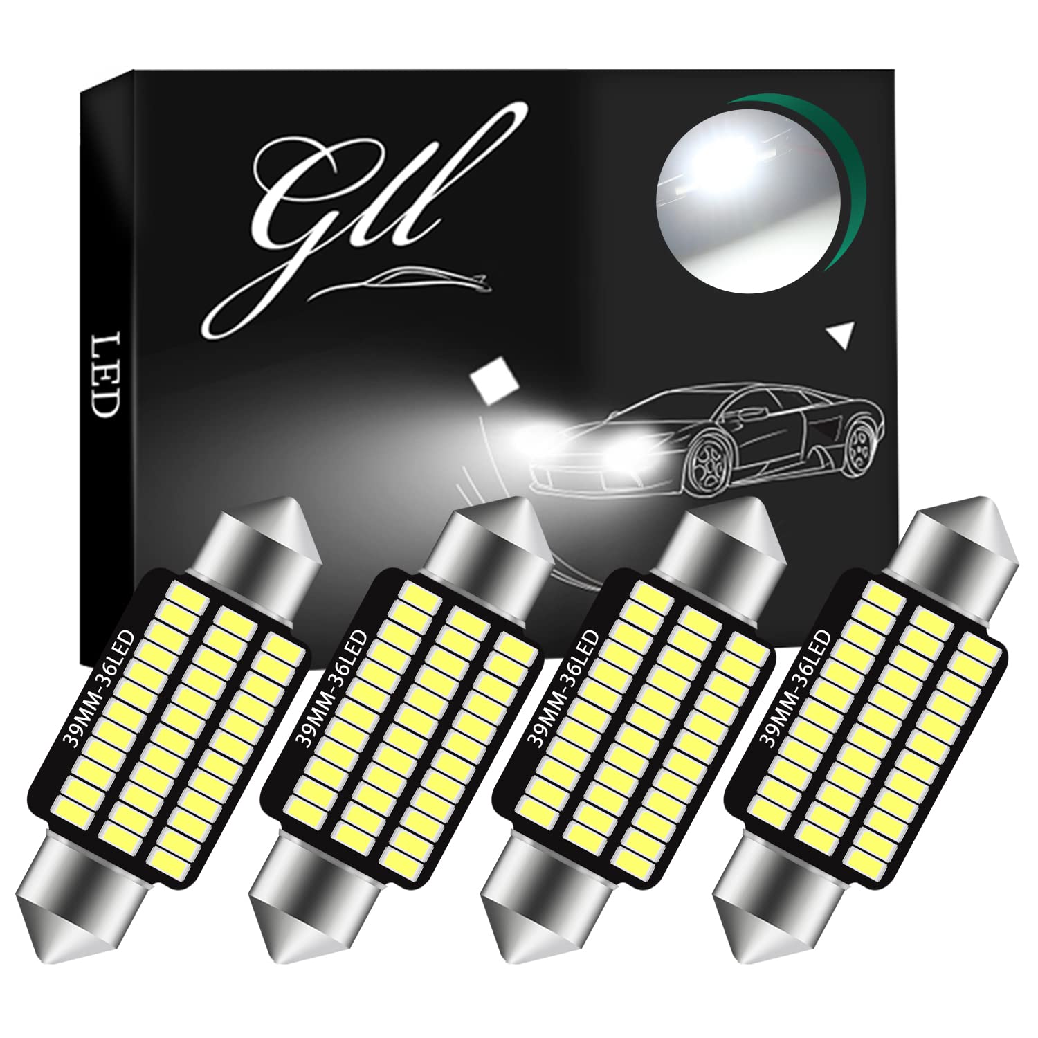 Grandview 4pcs 39MM C5W Canbus White Festoon Interior LED Bulbs with 36-3014-SMD Chips 6411 6413 6418 C5W LED Bulbs for Car Interior Dome Map Door Courtesy License Plate Lights