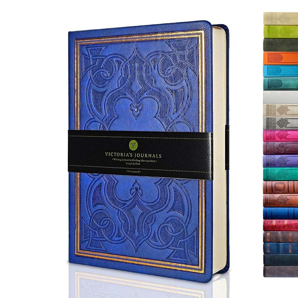 VICTORIA'S JOURNALS Leatherette Vintage Journal Hard Cover Lined Notebook Old Looking Travel Diary, A5 Size 5.7'' x 8.1''