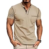 Men's Henley Shirt Lightweight Short Sleeve T-Shirt Casual Stylish Button Cotton Shirt