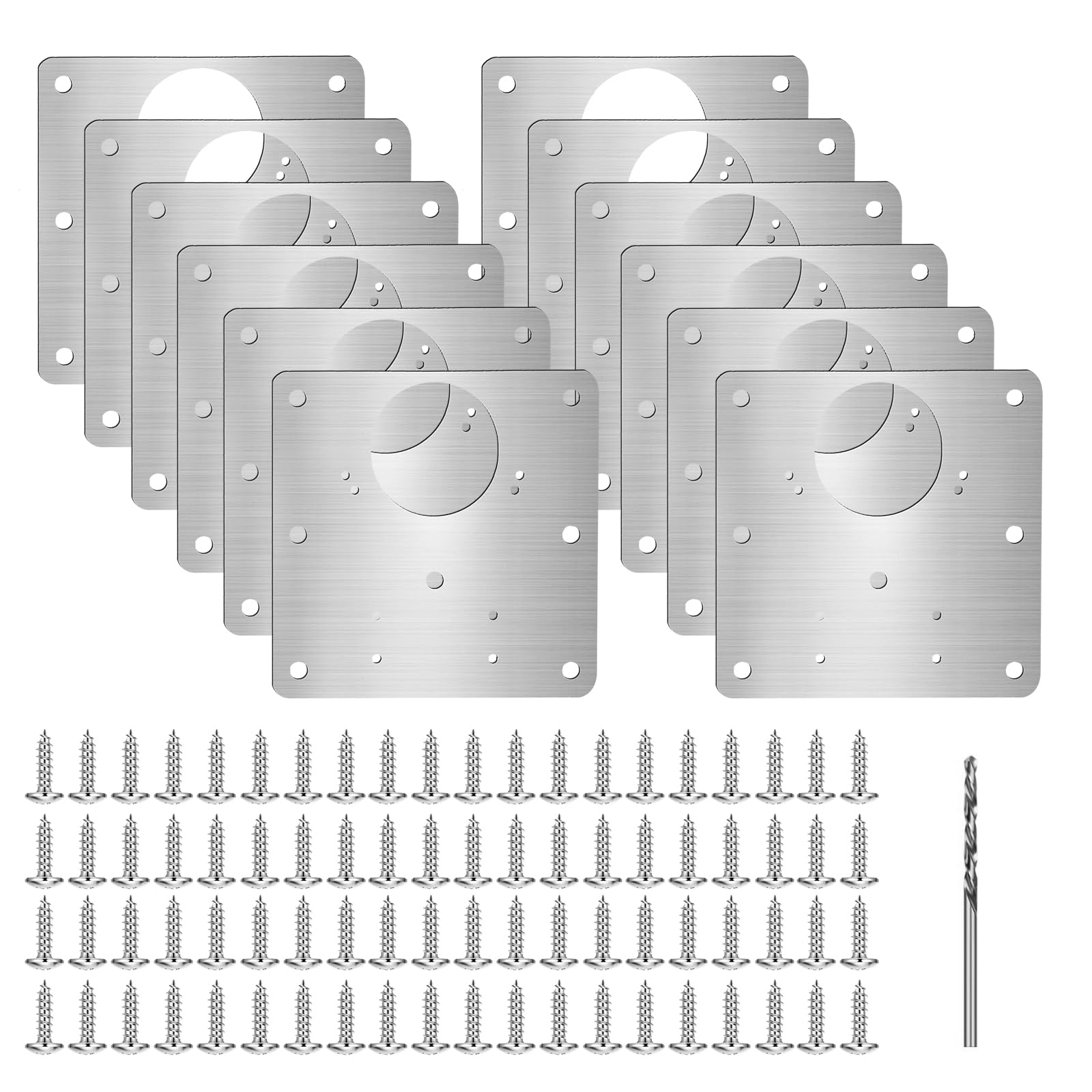 12PCS Cabinet Hinge Repair Kit with 80 Screws, Kitchen Door Hinge Repair Plate with Holes, Stainless Steel for Wood Furniture with a 2.5mm Drill Bit — image 1