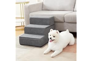 Dog Stairs & Steps for Small Dogs Cats, Pawque Pet Steps for High Bed Couch, Shock Absorbing Foam with High-Strength Boards for Pet Safe, Non-Slip Removable Washable Cover, 3-Step (13.5'' High)