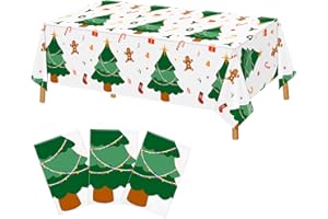 Hxezoc 3 Pack Disposable Plastic Christmas Tree Tablecloth, 54 x 108 Inches Christmas Party Table Cover for Xmas Winter Holiday New Year Home Dinner Decorations