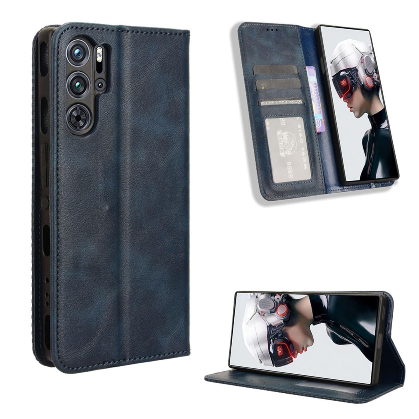 BORYA Wallet Case for ZTE nubia Red Magic 9S Pro/RedMagic 9S Pro, Premium PU Leather TPU Shockproof Flip Vintage Folio Cover with Card Slots Magnetic Snap Stand RFID Blocking Function, Blue