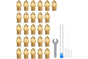 ELEGOO 26pcs MK8 Nozzles Multi Size, 3D Printer Brass Hotend Nozzles 0.2mm/0.3mm/0.4mm/0.5mm/0.6mm/0.8mm/1.0mm with DIY Tools