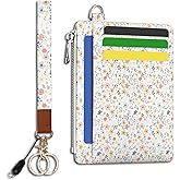 Hancynir Florals Slim Wallet Women Credit Card Holder, RFID Blocking Front Pocket Wallet Wristlet Keychain Lanyard, Small Cute Mini Card Case, Thin Travel Zipper Coin PU Leather Ladies Female Gifts