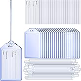 20 Pack Clear Plastic Luggage Tags with Loops Heavy Duty PVC Tag Suitcases Identification ID Card with Business Card Insert