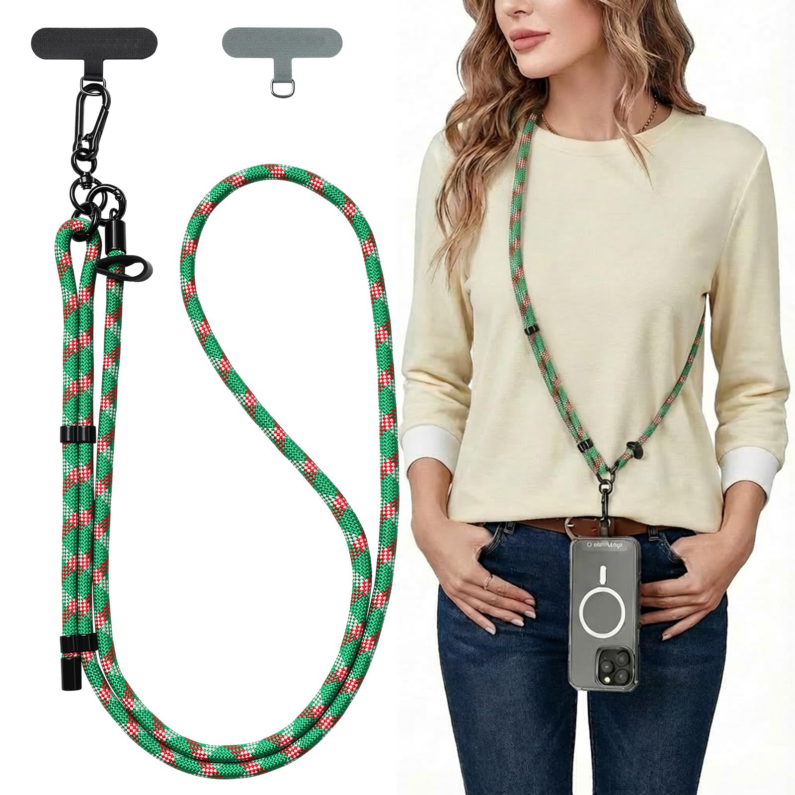 OlaRaveetsa Extra Long Phone Lanyard, Adjustable Crossbody Phone Strap & Neck Holder, Heavy Duty Anti-Theft Cord with 2 Tether Tabs for All iPhone/Samsung （Vivid）