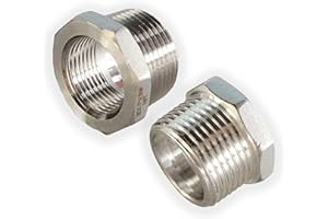 ZOUNI 2 Pcs Reducer Hex Bushing, 304 Stainless Steel 1" Male NPT to 3/4" Female NPT（ 1"MNPT - 3/4"FNPT） Pipe Fitting Hex Bushing, Heavy Duty Pipe Fitting Reducer Adapter