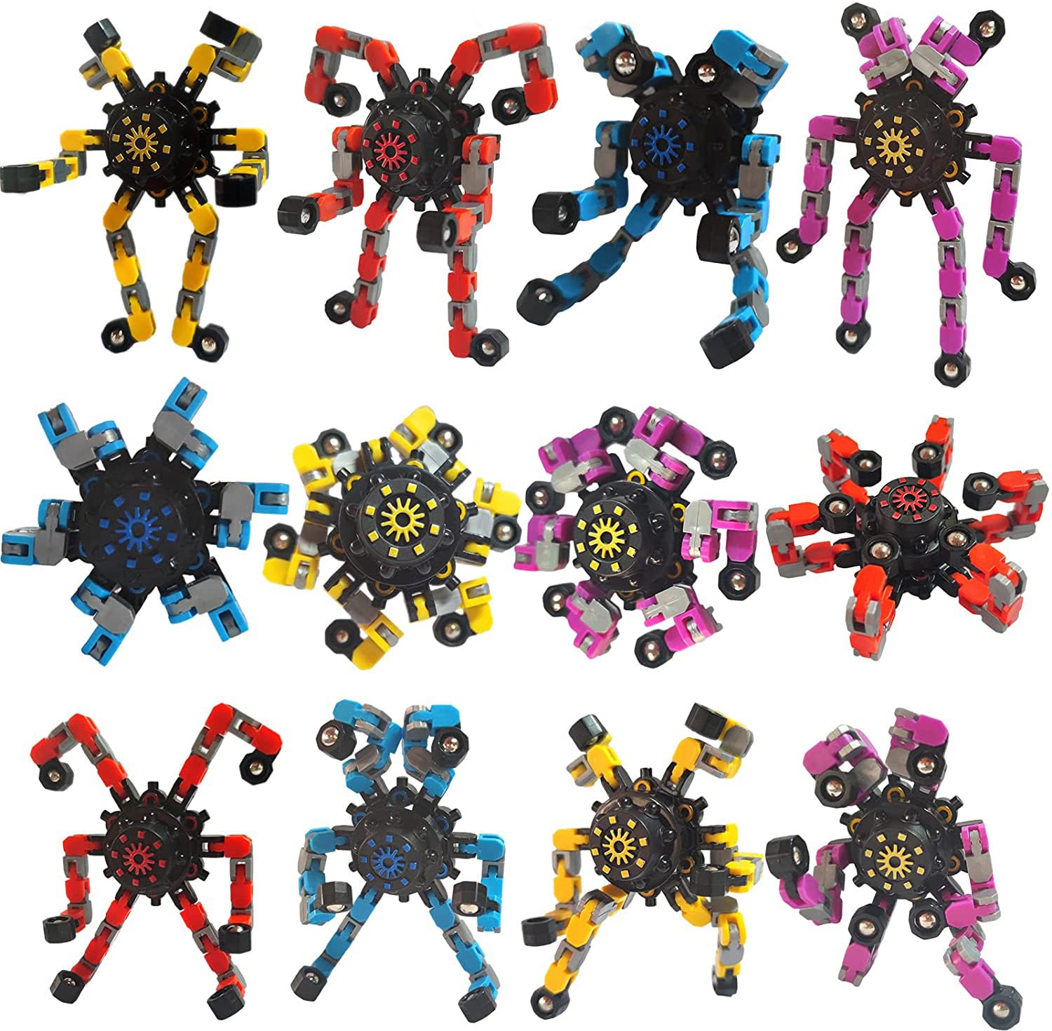 24 Pack Valentines Day Gifts for Kids School Party Fidget Spinners,DIY Deformable Robot Fingertip Toys,Decompression Spinner,Deformable Creative Mechanical Gyro Toys,Stress Relief Mechanical Chain Toy