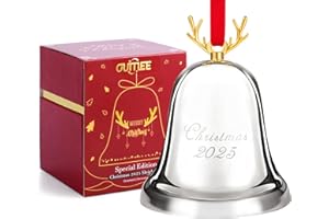 OUMEE 2025 Annual Christmas Bell, Silver Bell Ornaments for Christmas Tree Decorations, Holiday Bell Jingle Bell for Anniversary with Ribbon & Gift Box