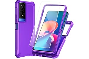 Muokctm for TCL 50 XE 5G Case, TCL 50 XE NXTPAPER 5G Case, with Screen Protector, Dual Layer Structure Protection, Shock-Absorbing Corners TPU Bumper, Heavy Duty Rugged Phone Cover Purple