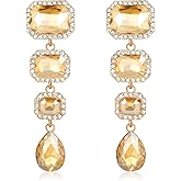 Met-edianger Vintage Rhinestone Drop Dangle Earrings Statement Crystal Dangling Earrings Rectangle Teardrop Chandelier Earrings for Women