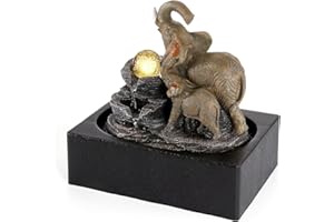 WICHEMI Water Fountains Indoor Waterfall Fountain Tabletop Fountain Water Feature Indoor Zen Garden Elephant Fountain with LED Warm Light for Home and Office Indoor Spaces Decor