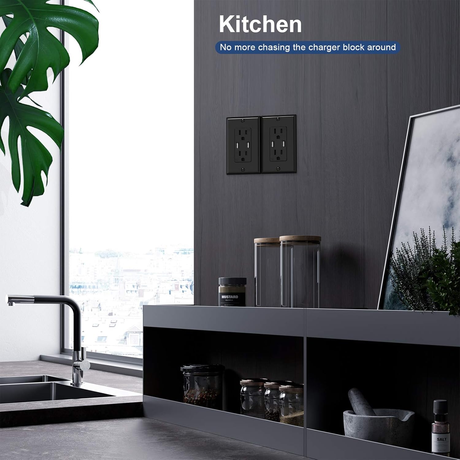 KYHSHJ 3.6A USB Wall Outlet Charger, 15A Tamper-Resistant Receptacles, Compatible with iPhone 11/X/XS/XR/SE/8, LG, HTC Samsung Galaxy S20/S10/S9/Note, More, ETL Certification, Black 1 Pack - - 