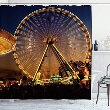 Amazon Co Jp Kapanou 防水 シャワーカーテン カラーレインボー観覧車 かわいいシャワーカーテン ユニットバス バスルーム 芸術の装飾 180cmx180cm バスフック付き 取り付け簡単 Home Kitchen