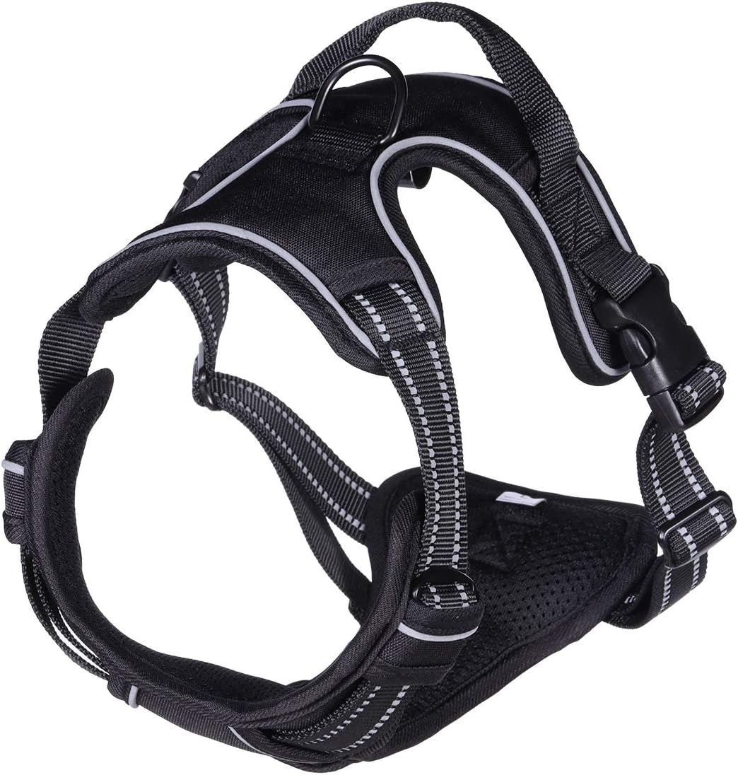 TISHI HERY Dog Harness No Pull, Walking Pet Harness with 2 Metal Rings and Handle Adjustable Reflective Breathable Oxford Soft Vest Easy Control Front Clip Harness for Small Medium Large Dogs