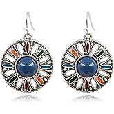 Handmade Bohemian Vintage Bronze Round Circle Earrings for Women Lightweight Tribal Brown Round Geometry Statement Earrings Antique Ethnic Spiral Earrings