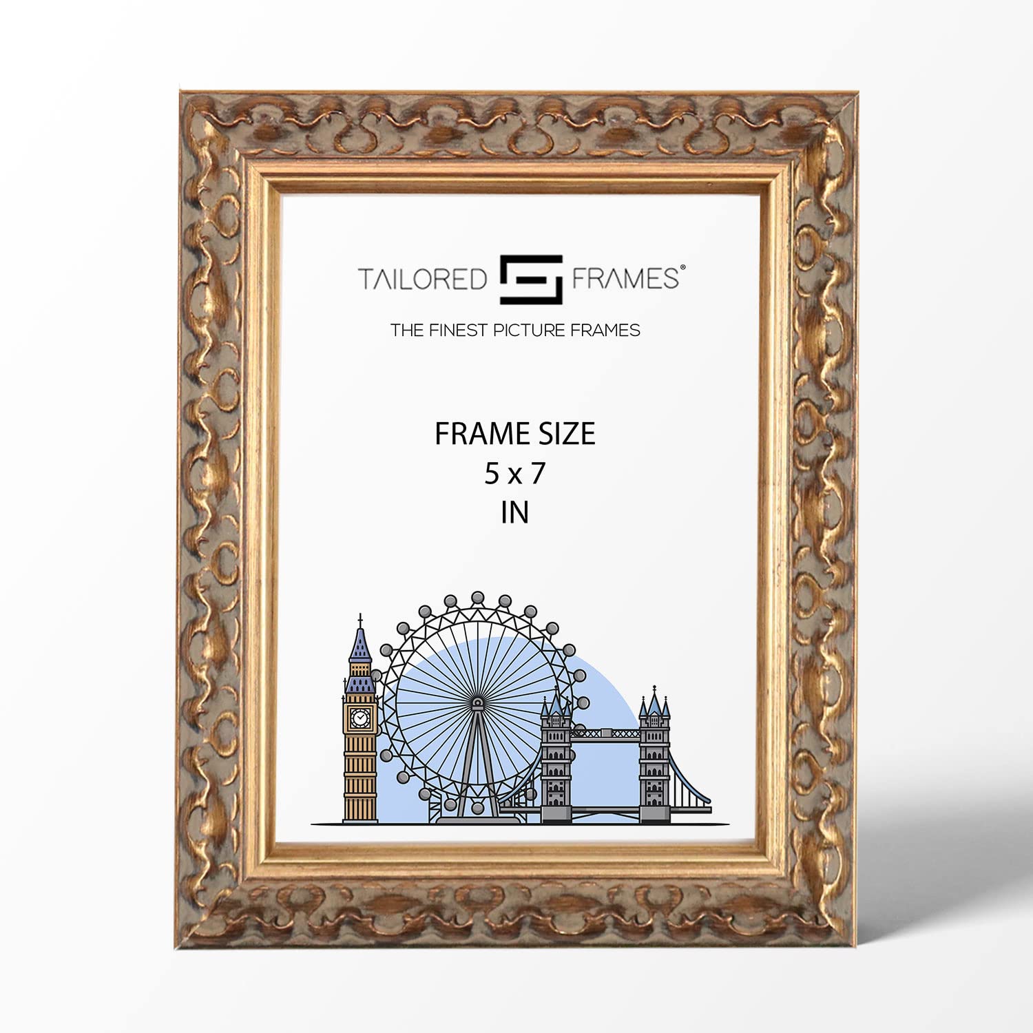 Tailored Frames Vienna Gold 7" x 5" | Rustic Style Vintage Single Picture Frame | Table Top & Wall Hanging Type | Photo Frame Without Mount
