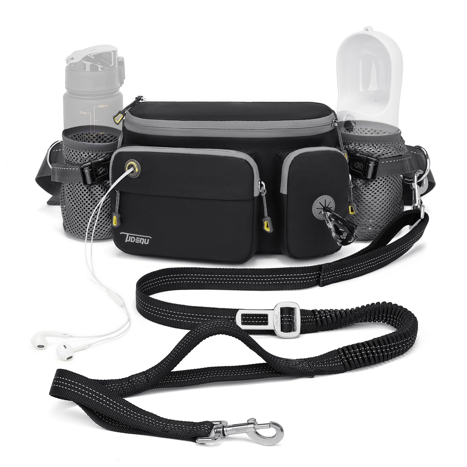 TUDEQU 4-IN-1 Hands Free Dog Leash Waist Belt with Dog Walking Fanny Pack,Dog Seat Belt, Waist Leash for Large Dogs,Hiking