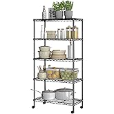 Seville Classics Solid Steel Wire Shelving Storage Unit Adjustable Shelves Organizer Rack, for Home, Kitchen, Office, Garage, Bedroom, Closet, Black, 5-Tier, 30" W x 14" D (New Model)