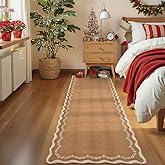 GarveeHome 2.5x8 Scalloped Washable Runner Rug for Kitchen, Soft Brown Long Hallway Runner Non Slip Entryway Rug Farmhouse Thin Laundry Mat Stain Resistant Carpet for Bathroom Beside Rug